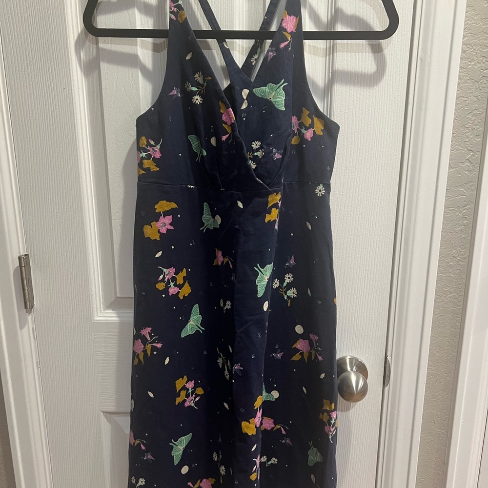 Patagonia Navy Maxi Dress with Floral Print.